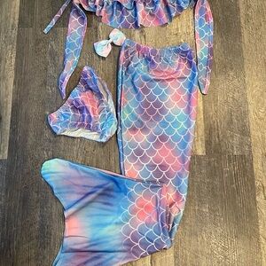 Mermaid Scale Swim Set in Pink and Blue